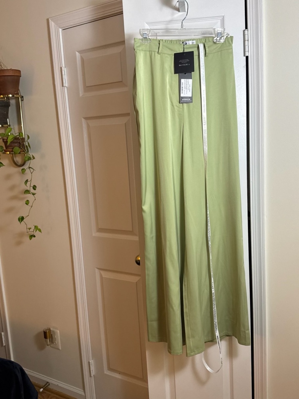 NWT Club L London Satin Wide Leg Trouser Sage Green High Rise Size US 8 - Picture 5 of 11
